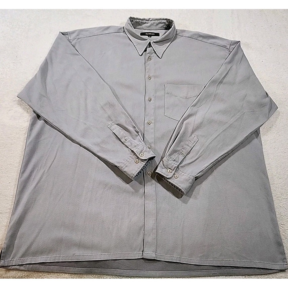 Men's Bachrach Button Up Gray Xxl Shirt 100% Polyester Suede Long Sleeve